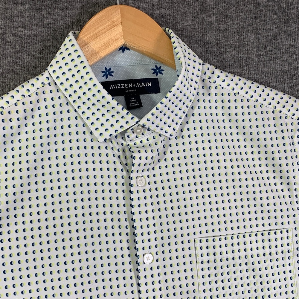 Mizzen Main Geometric Shirt Men Medium Polka Dot Short Sleeve Stretch